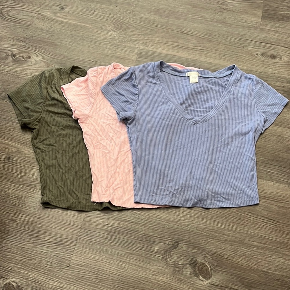 Trio of ribbed crop tops